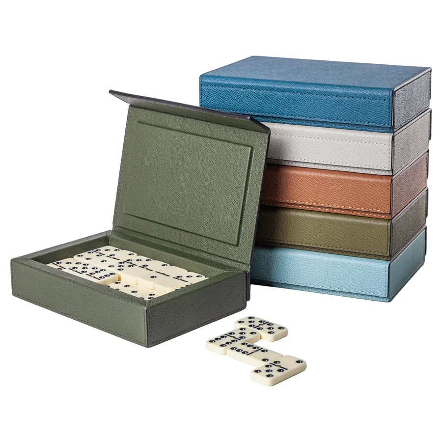 Italian Leather Domino Set by Giobagnara
