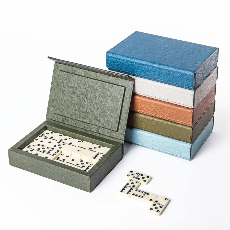 Italian Leather Domino Set by Giobagnara