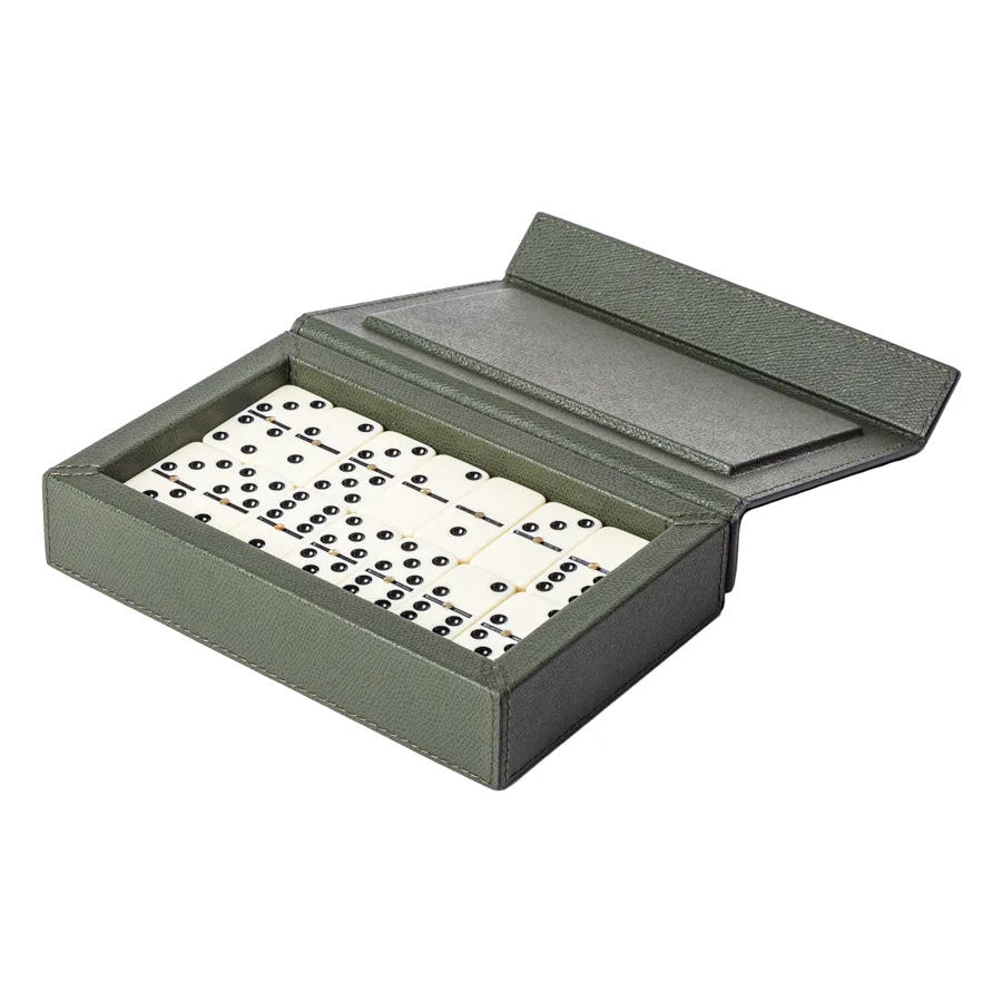 Italian Leather Domino Set by Giobagnara