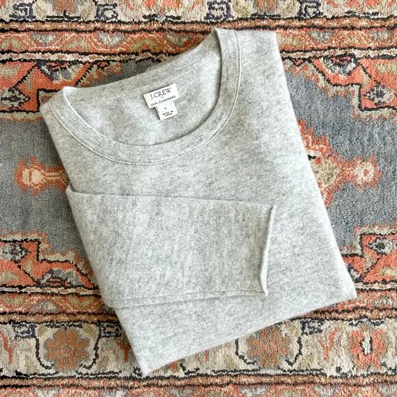 J. Crew Grey 100% Cashmere Knit Crewneck Sweater