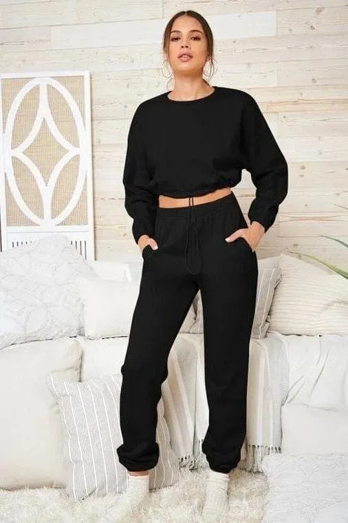 Jogger Pant Crop Top Hoodie Set