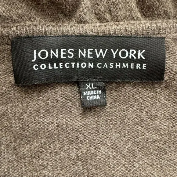 Jones New York Collection Brown 100% Cashmere Ruffle Open Front Cardigan Size XL