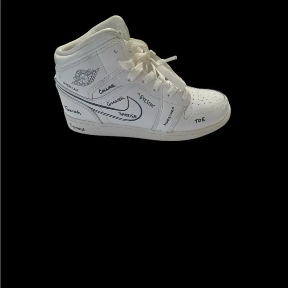 Jordan 1 Mid White Black Sneaker School. Size 6.5 (GS) - Women’s Size 8
