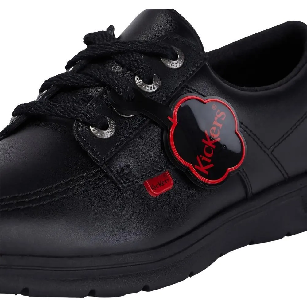 Kickers Youths Kelland Lace Lo Black Leather Lace Up School Shoes