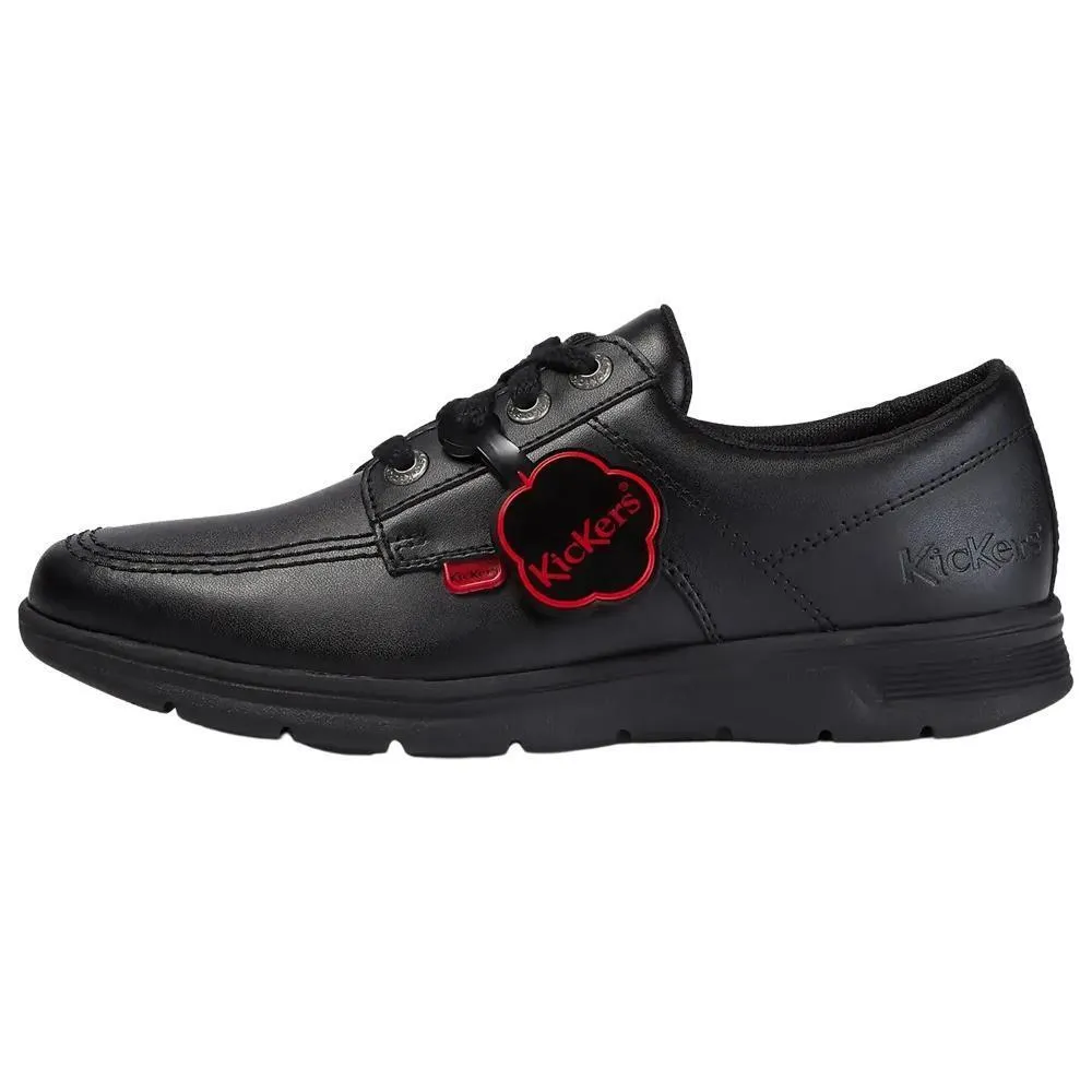 Kickers Youths Kelland Lace Lo Black Leather Lace Up School Shoes