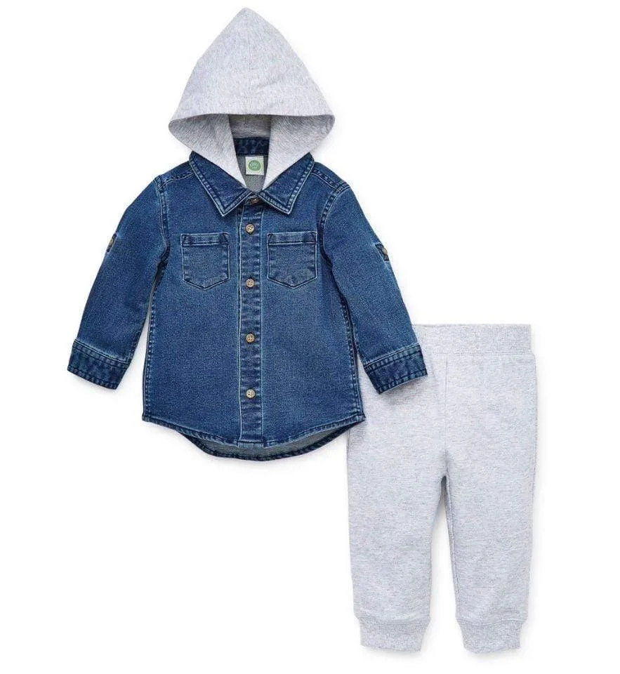 Knit Denim Flannel Shirt Set