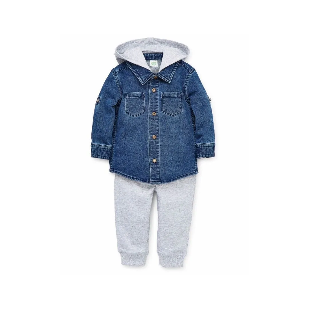 Knit Denim Flannel Shirt Set