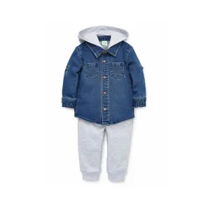 Knit Denim Flannel Shirt Set