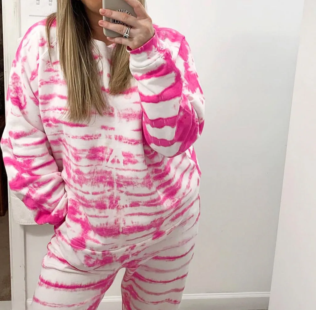krys Crewneck & Jogger Set - Pink Tie Dye
