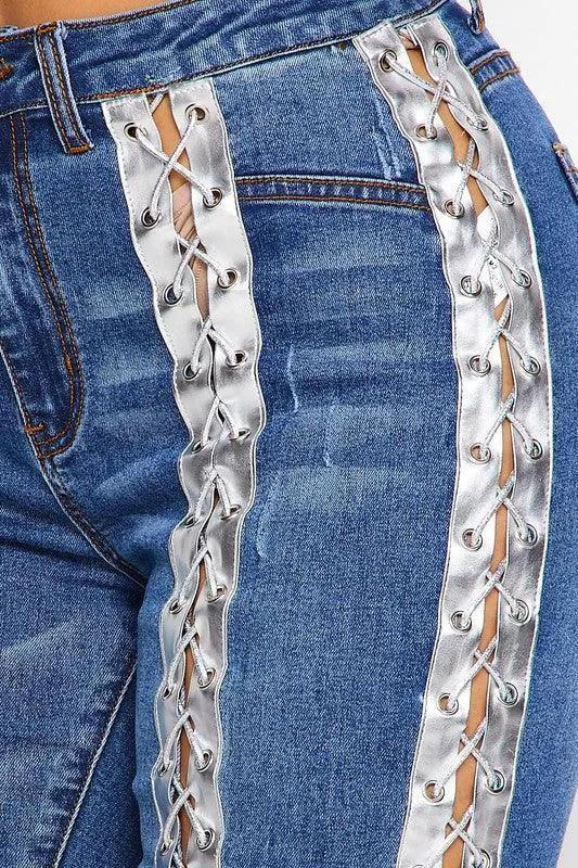 Lace Up Denim Pants
