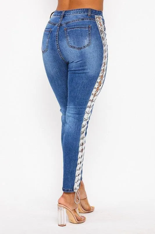 Lace Up Denim Pants