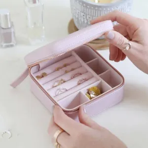 Lavender Medium Square  Pu Travel  Jewellery Box
