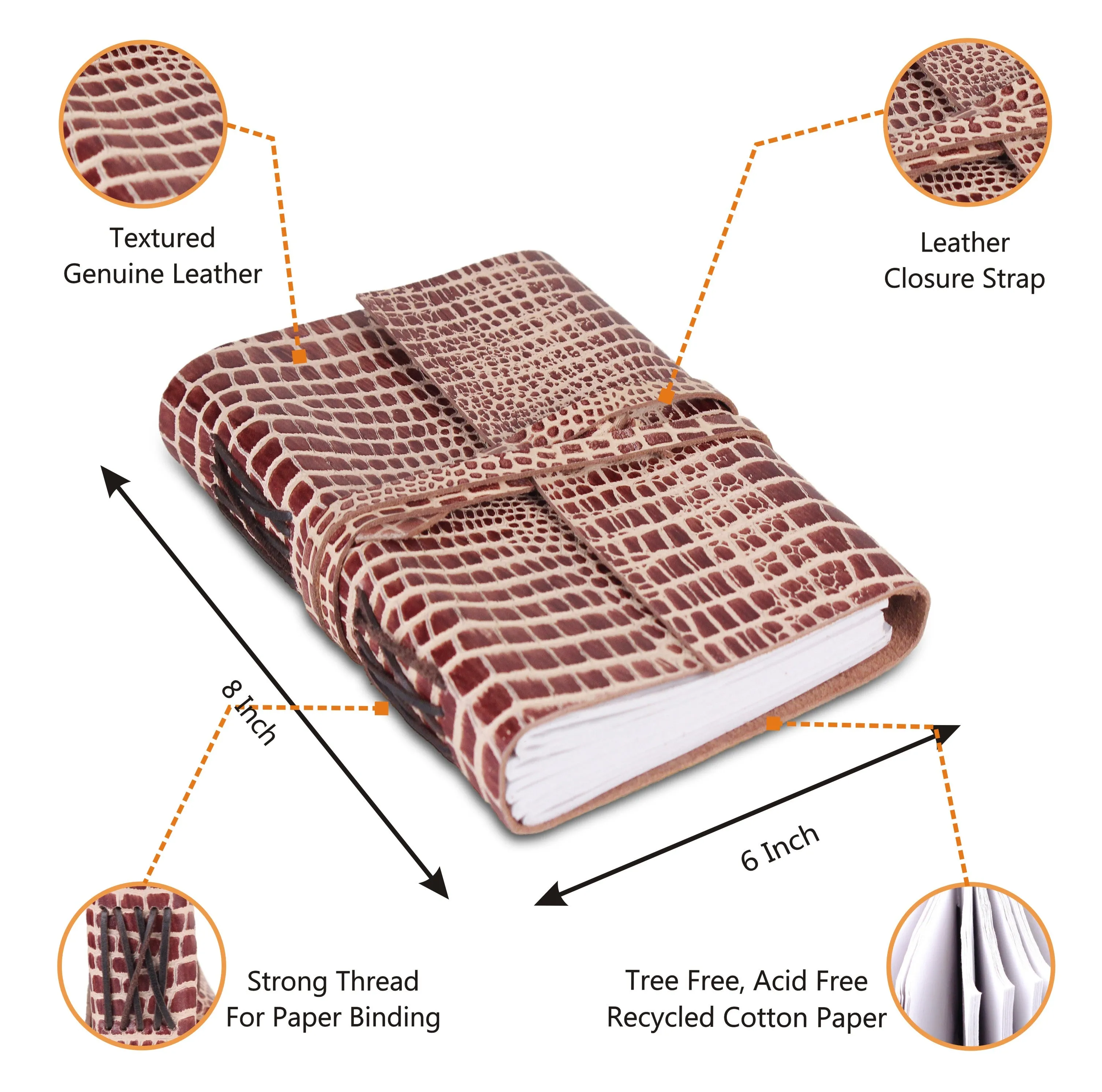 Leather Crocodile Textured Note Journal Book- Brown