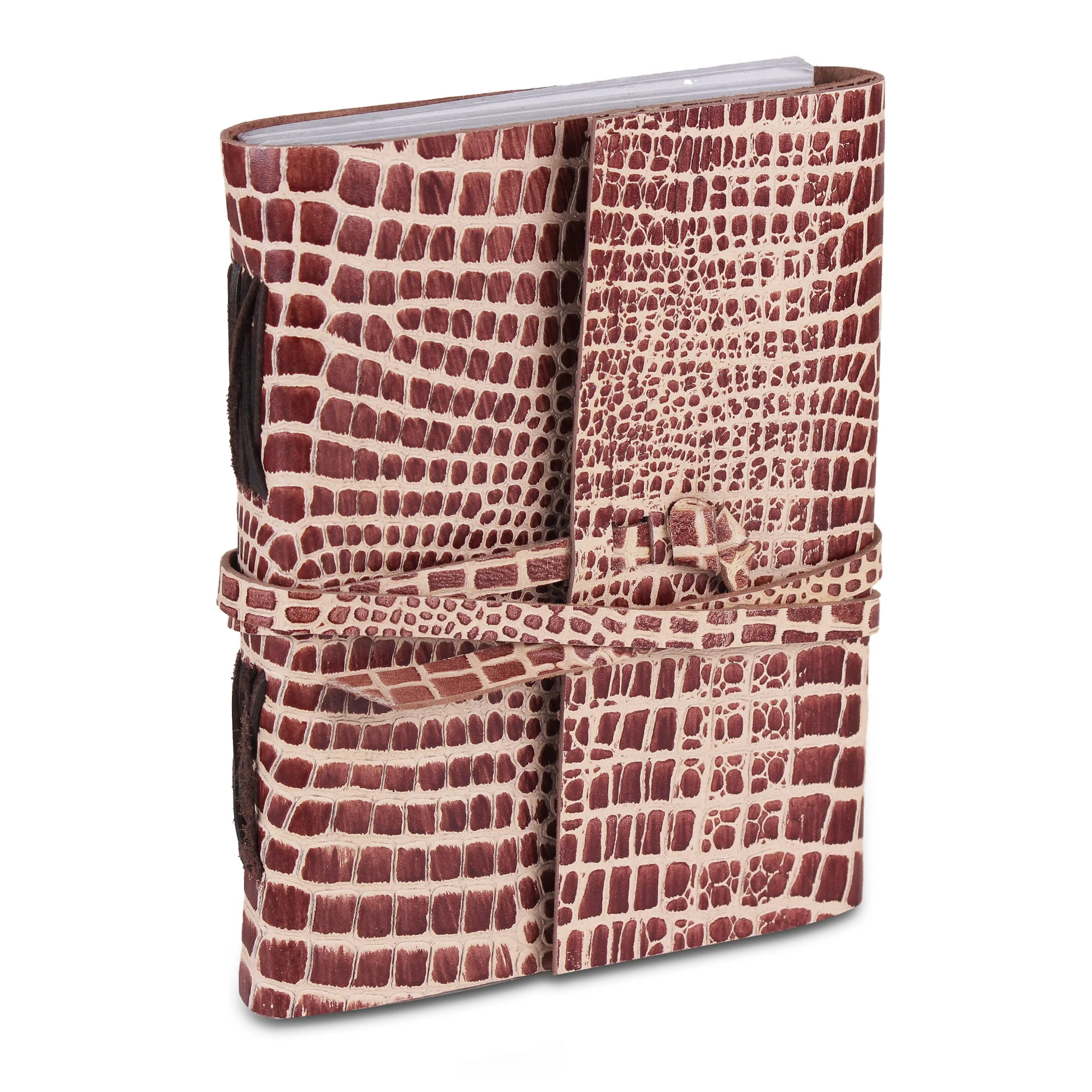 Leather Crocodile Textured Note Journal Book- Brown