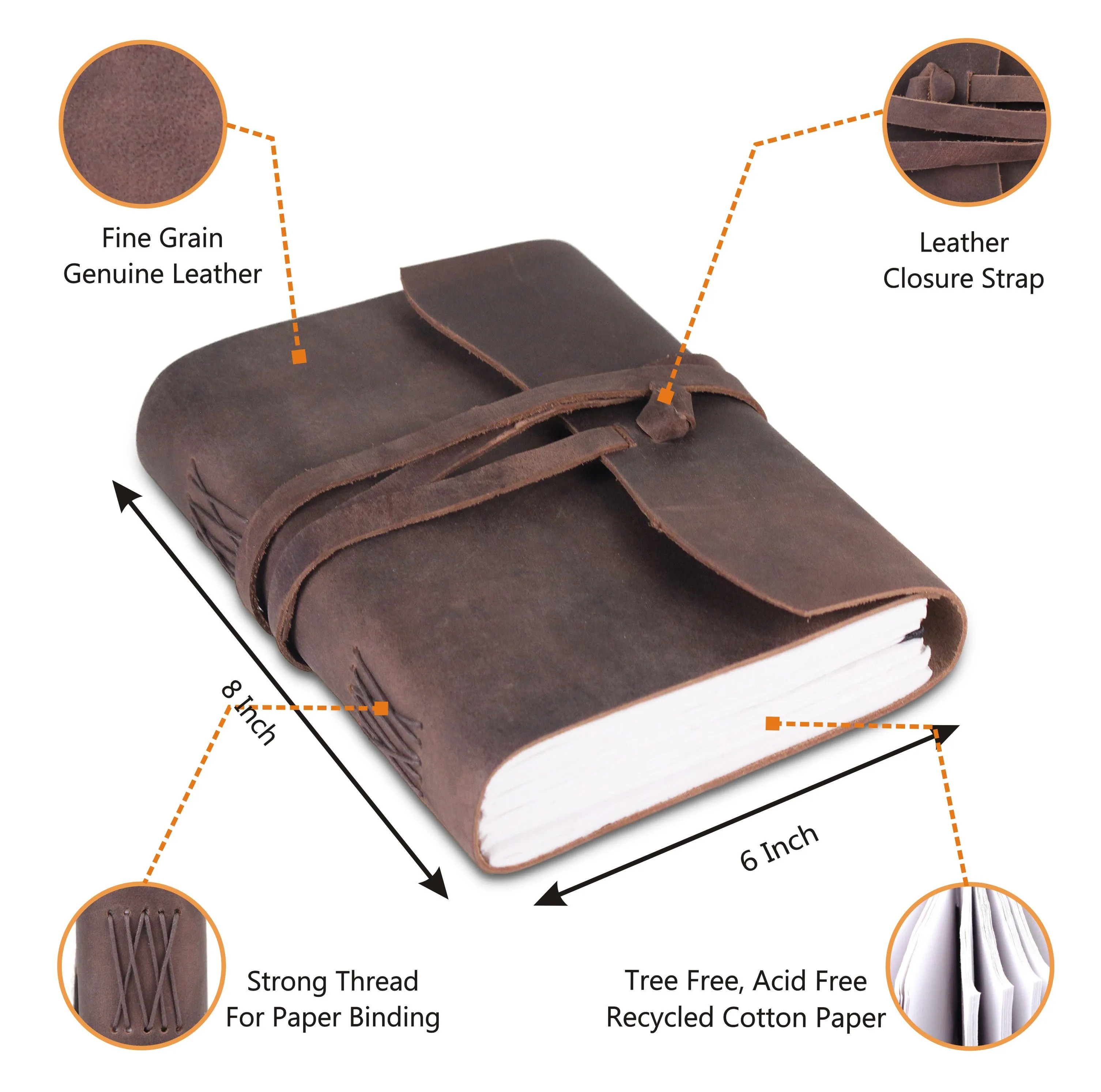 Leather Plain Textured Note Journal Book- Brown