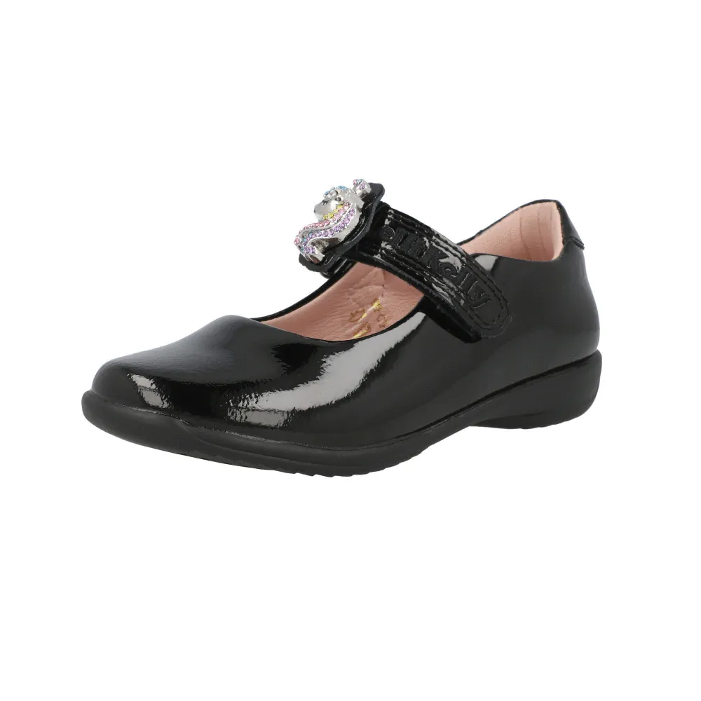 Lelli Kelly Bianca Unicorn Black Patent School Shoes