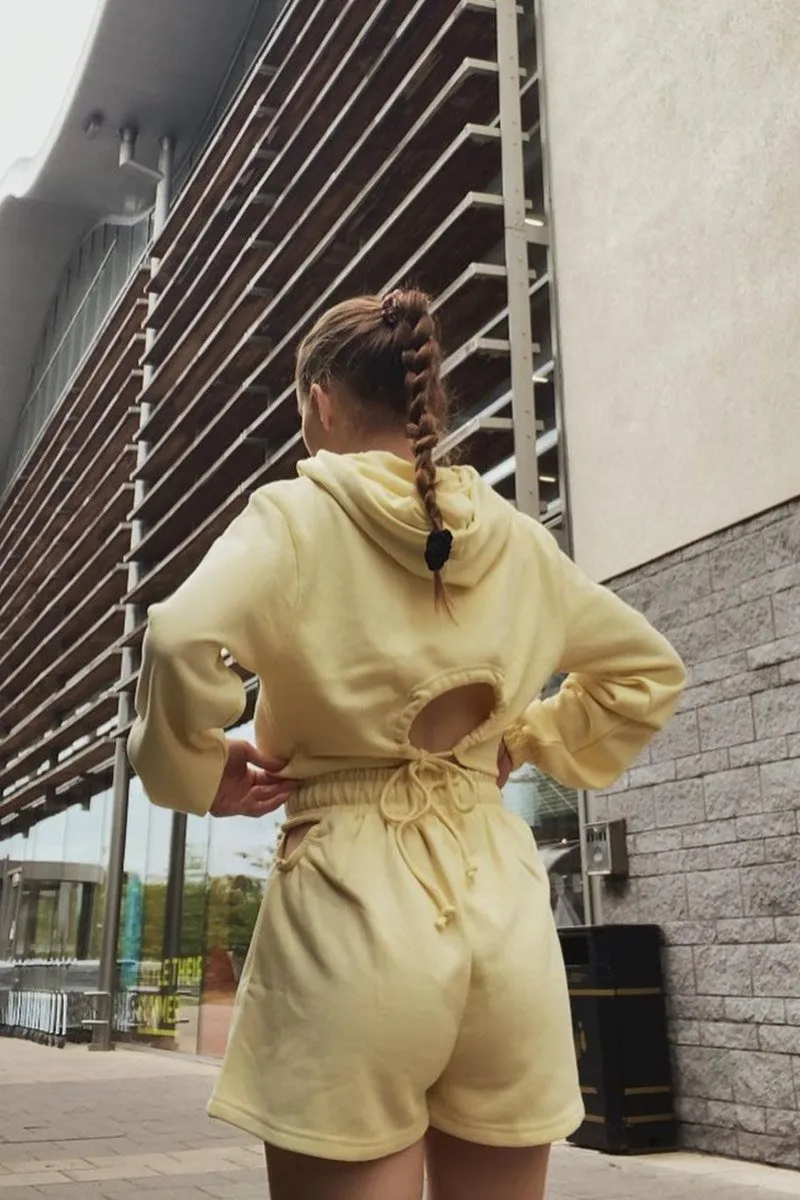 Lemon Back Cut Out Cropped Hoodie - Yalena