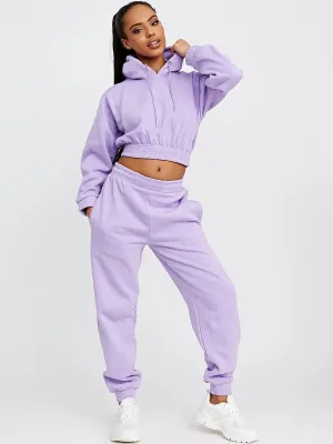 Lilac Purple Cropped Hoodie & Jogger Fleece Loungewear Co-ord