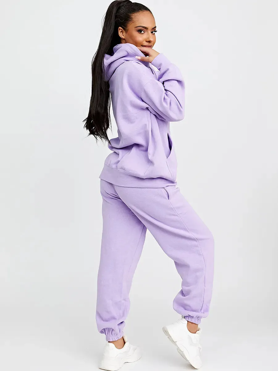 Lilac Towelling Embroidered New York Hooded Fleece Loungewear Set