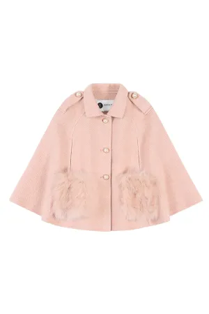 'London' Cashmere cape with fur pocket - Blush