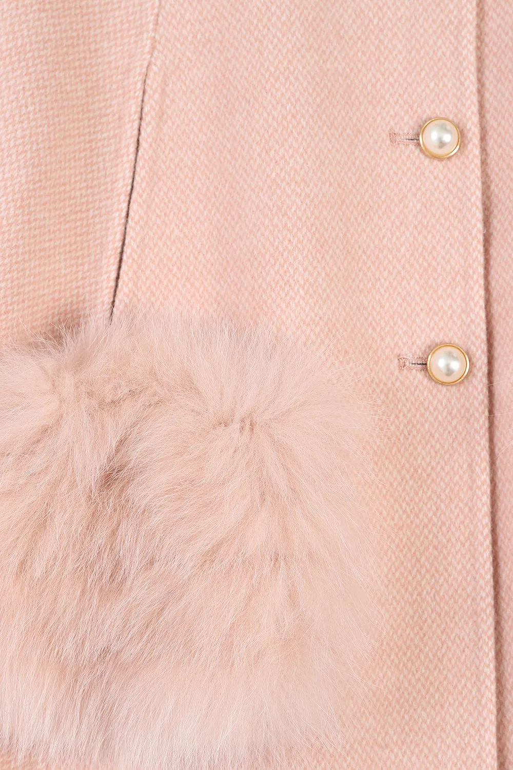 'London' Cashmere cape with fur pocket - Blush
