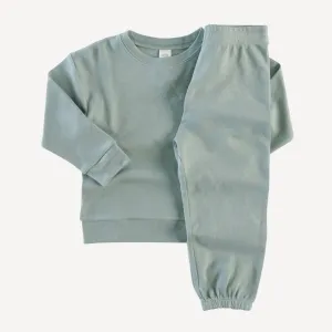 long sleeve boxy topstitch tee and relaxed jogger set | jadeite | organic cotton interlock