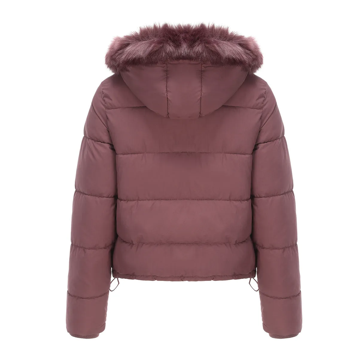Long Sleeve Fur Trim Hood Puffer Coat