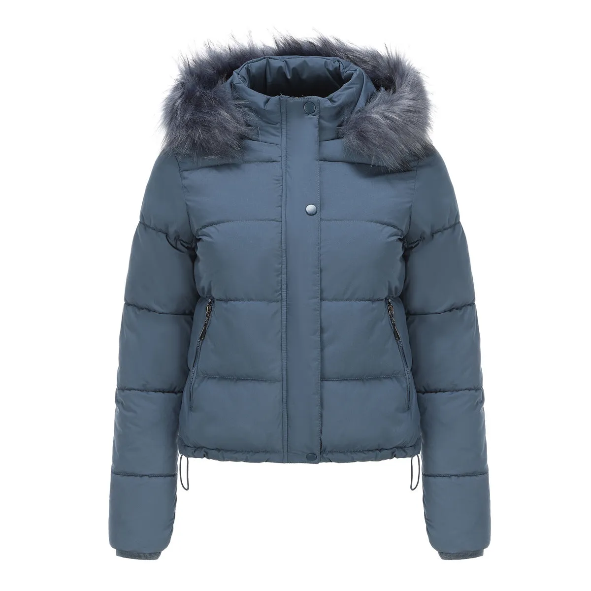 Long Sleeve Fur Trim Hood Puffer Coat