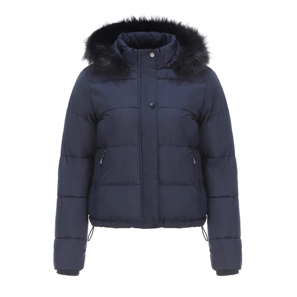 Long Sleeve Fur Trim Hood Puffer Coat