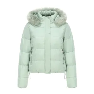 Long Sleeve Fur Trim Hood Puffer Coat