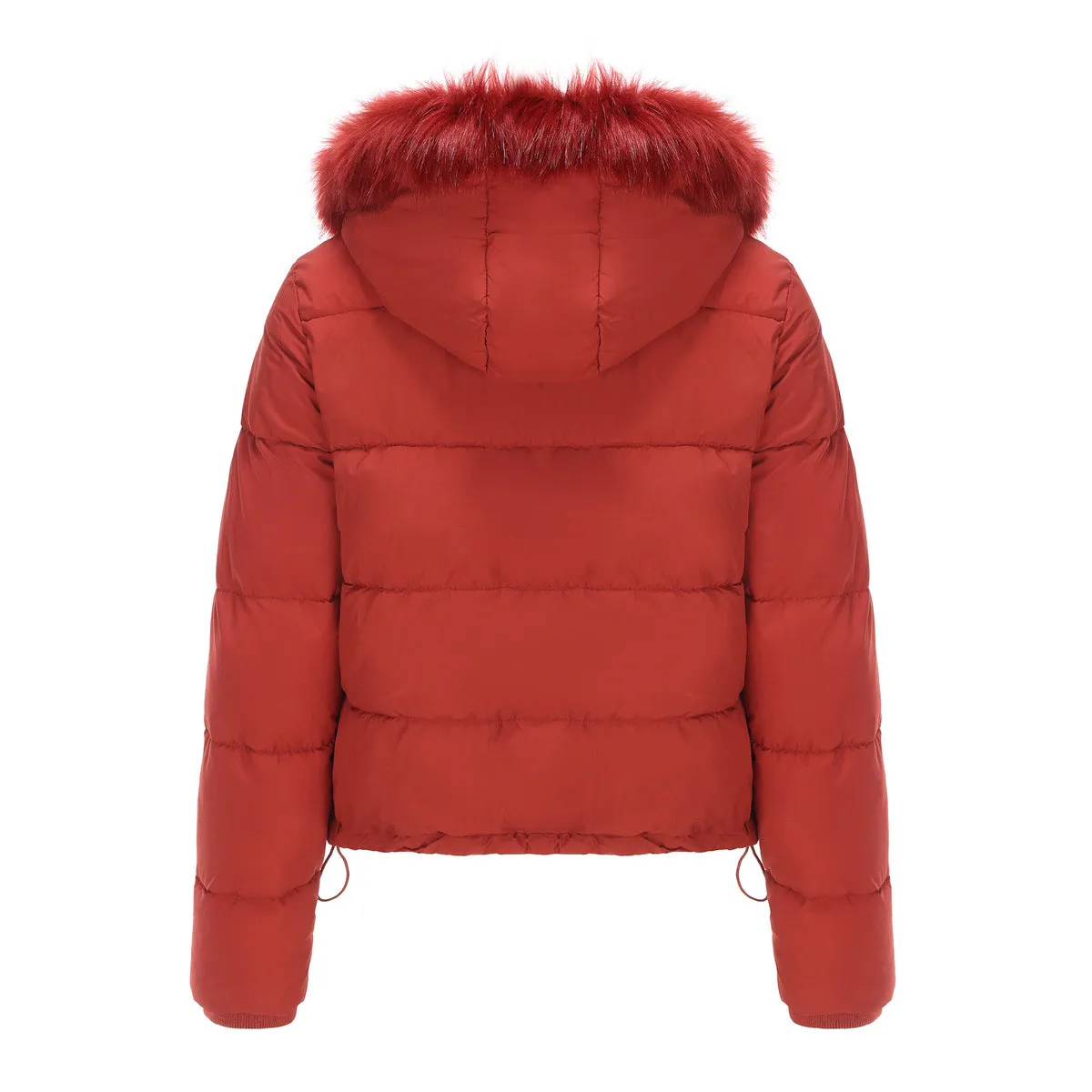 Long Sleeve Fur Trim Hood Puffer Coat