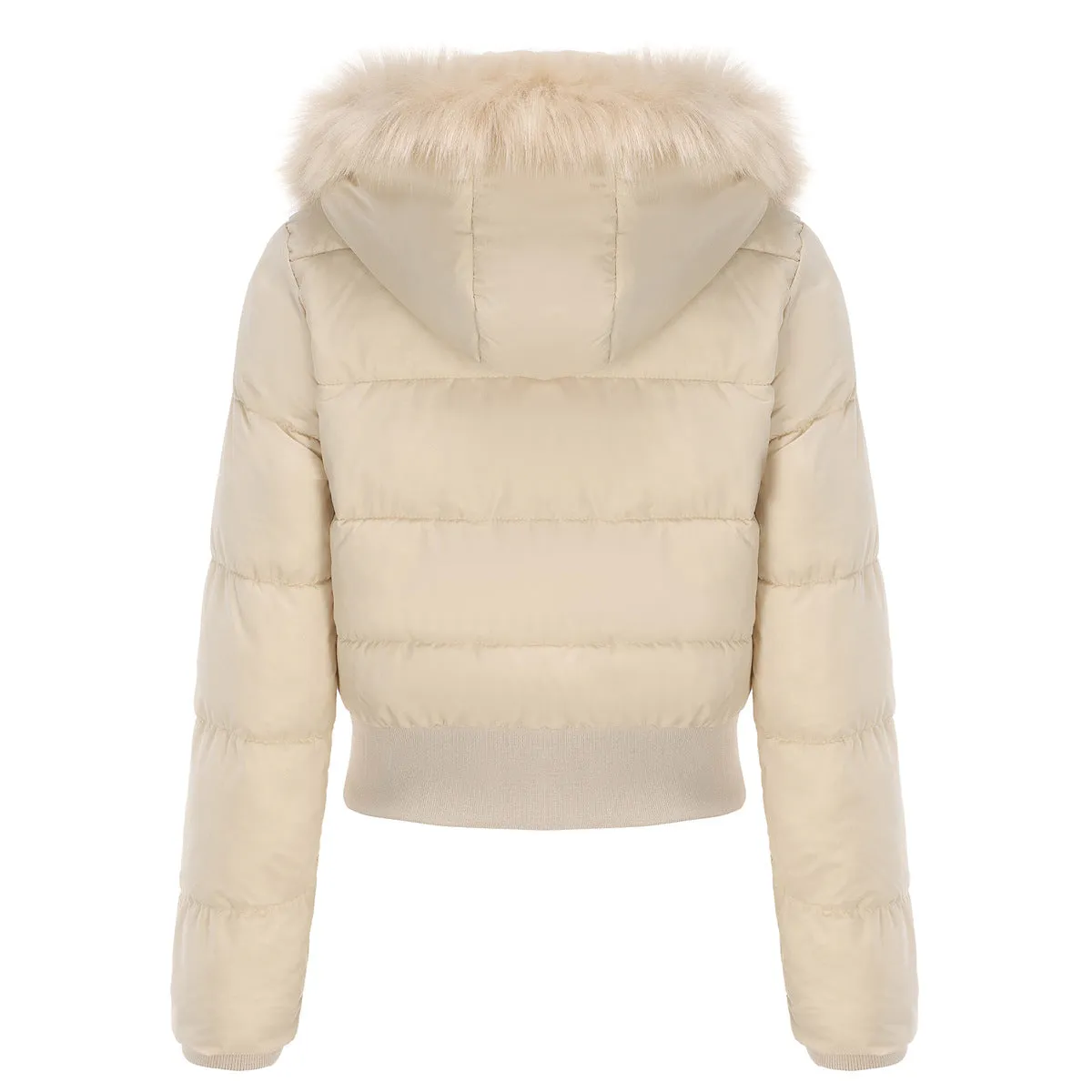 Long Sleeve Fur Trim Hood Puffer Coat