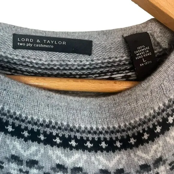 Lord &amp; Taylor 100% Cashmere Sweater Fair Isle Size L