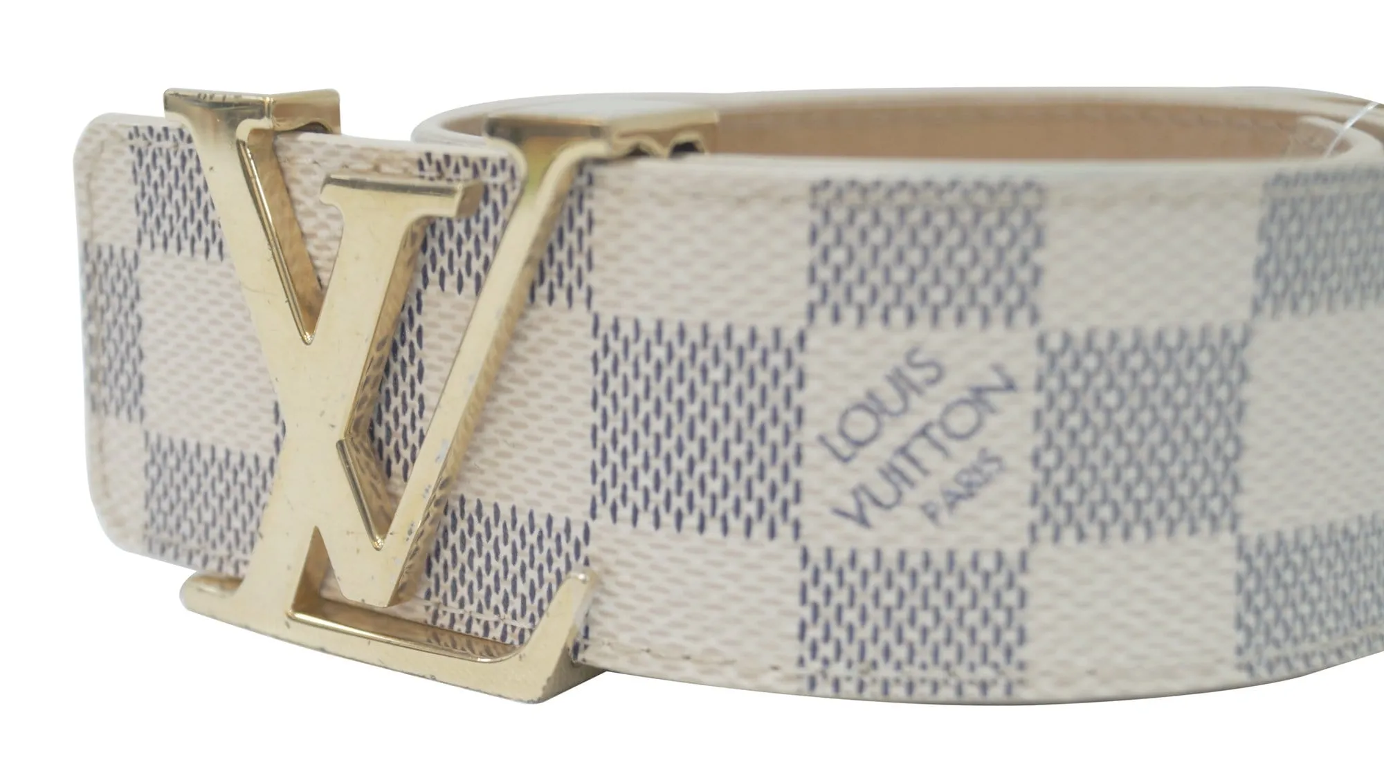 LOUIS VUITTON Damier Azur LV Initiales Men's Belt Size 80