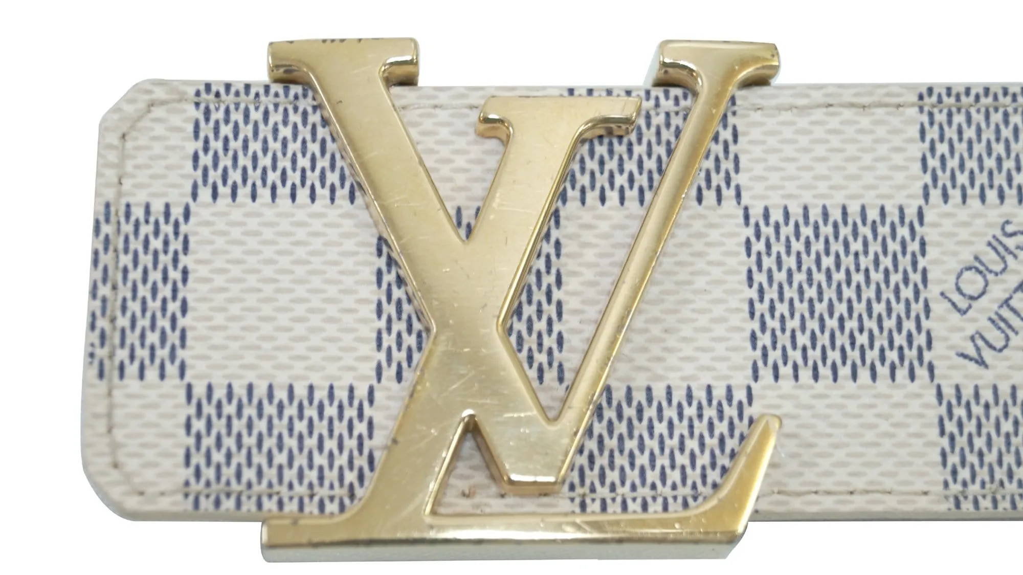 LOUIS VUITTON Damier Azur LV Initiales Men's Belt Size 80