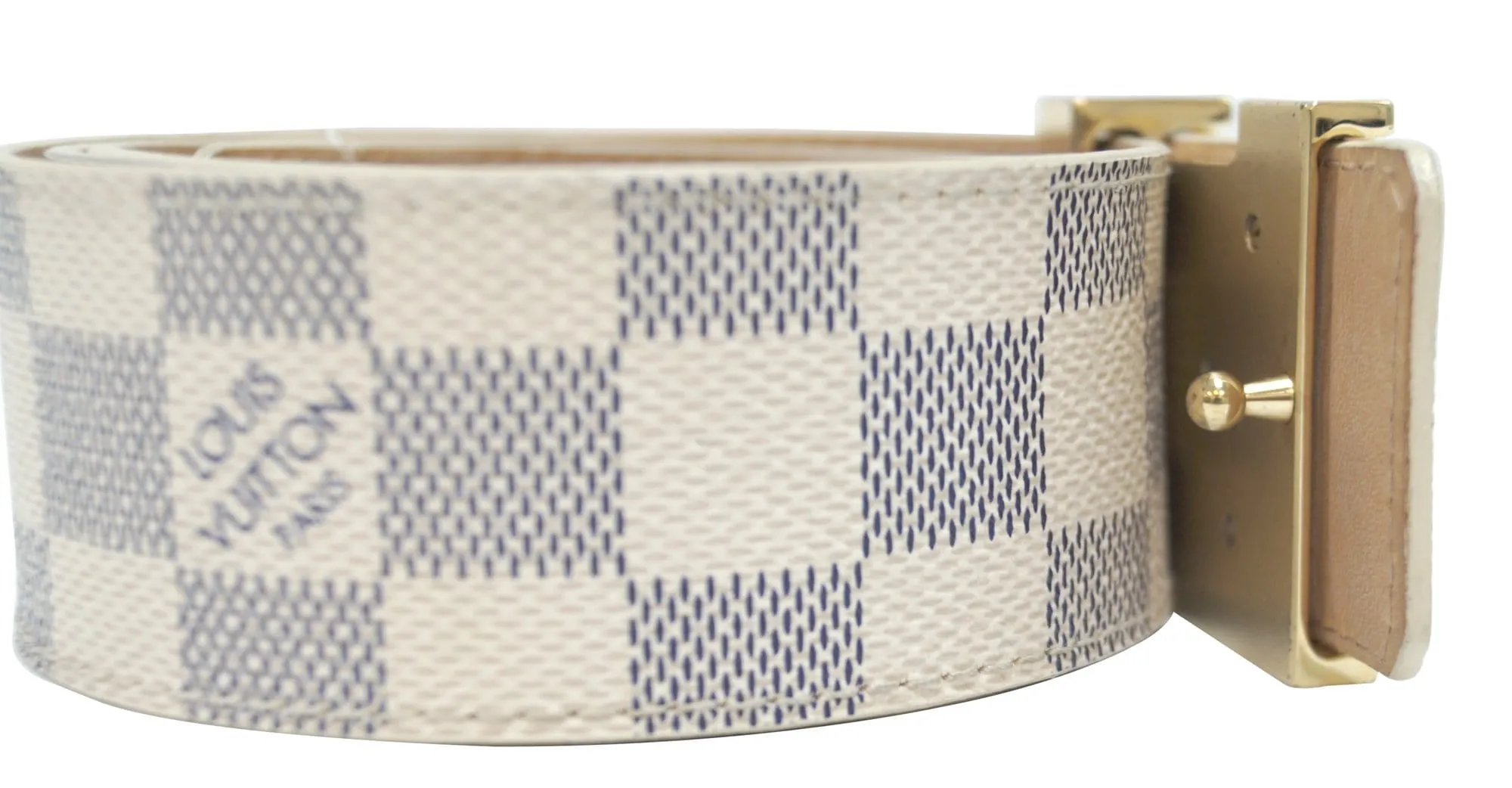 LOUIS VUITTON Damier Azur LV Initiales Men's Belt Size 80
