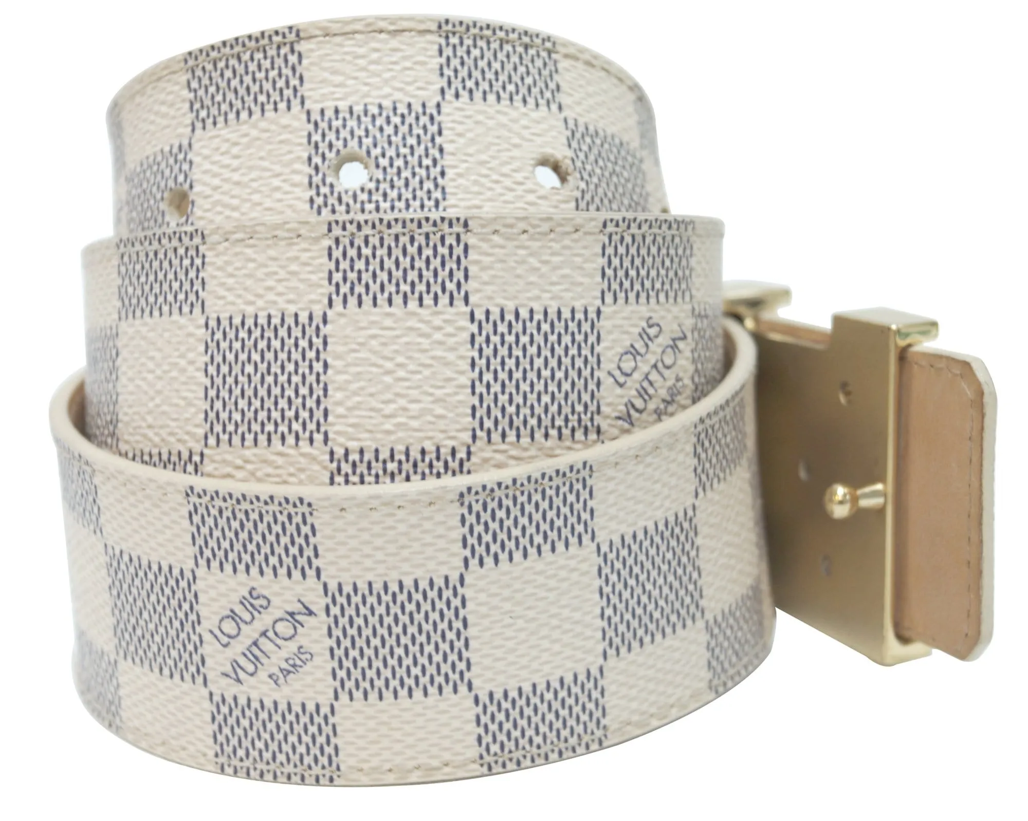 LOUIS VUITTON Damier Azur LV Initiales Men's Belt Size 80