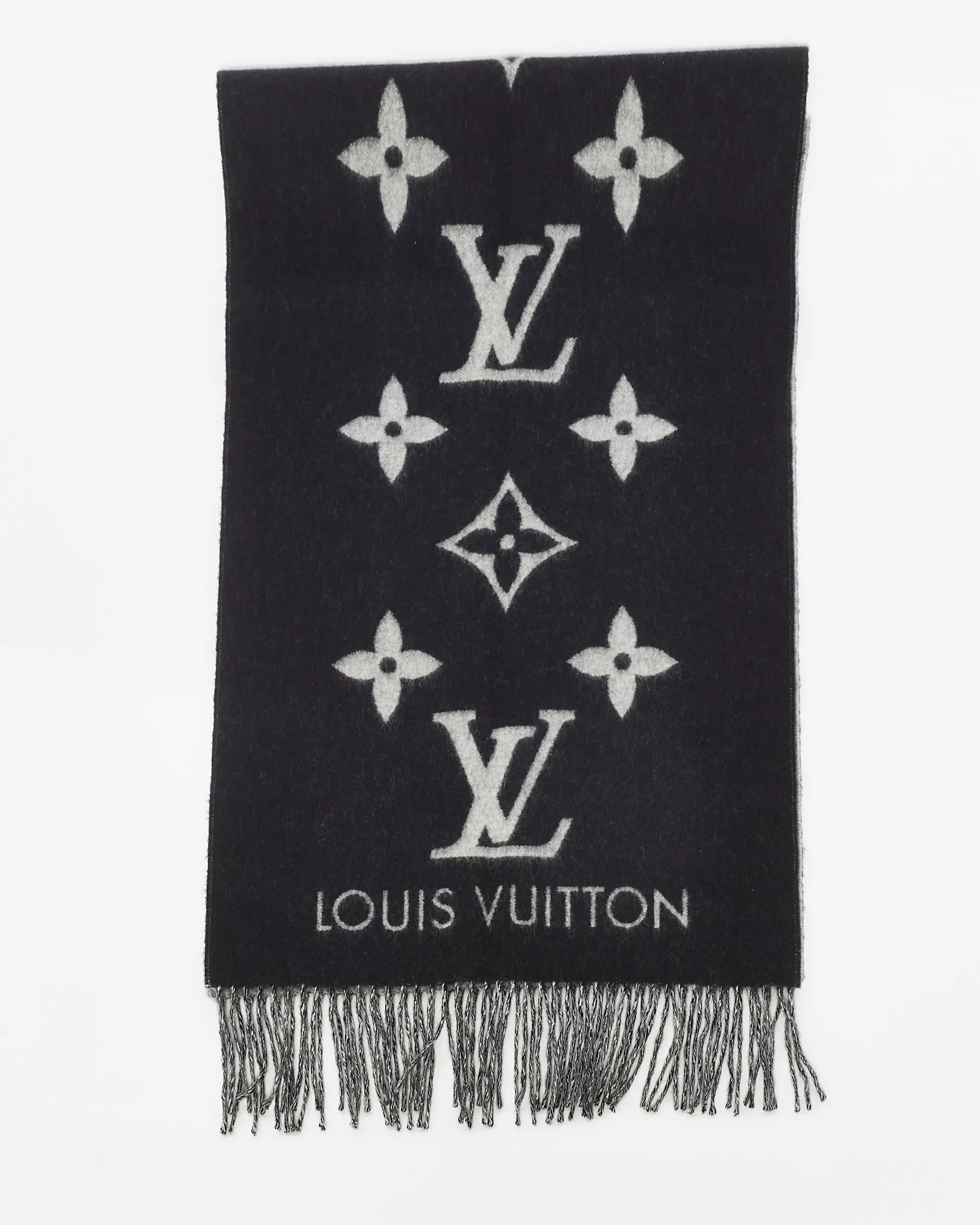 Louis Vuitton Grey/Black Monogram Cashmere Reykjavik Scarf