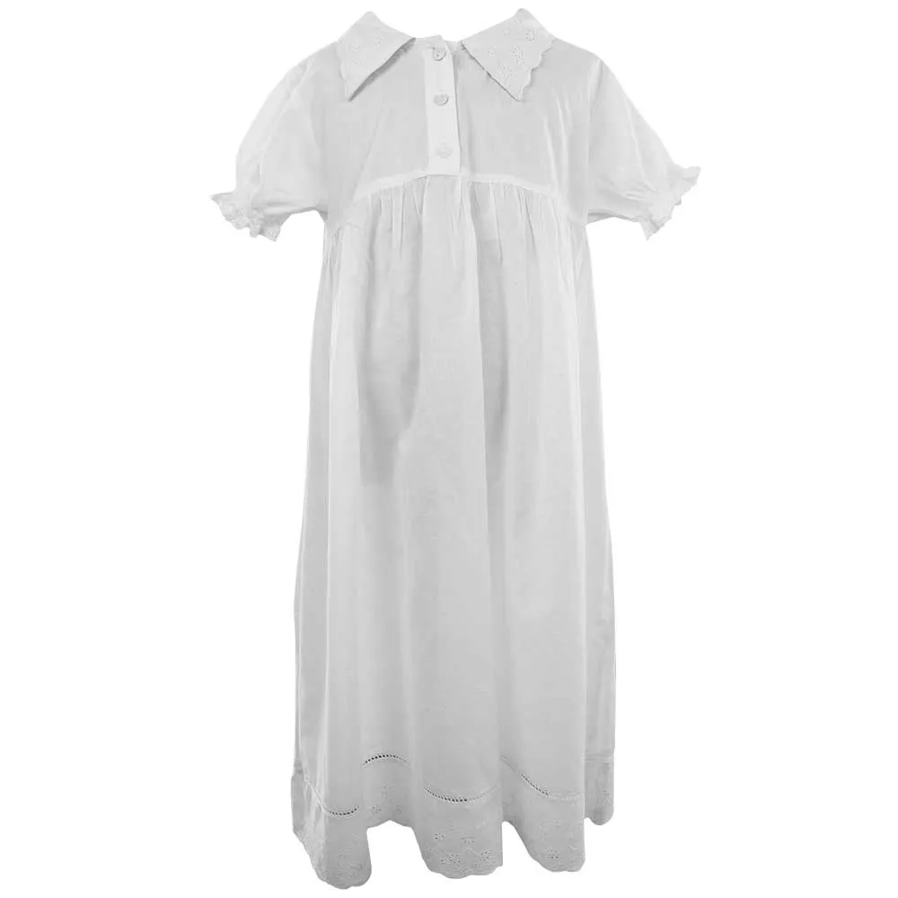 Louise Girls White Puff Sleeve Nightdress With Collar