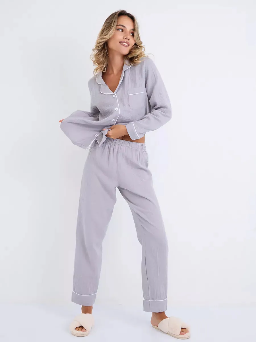 Loungewear Set Light Grey Textured Cotton