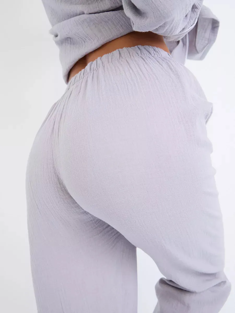 Loungewear Set Light Grey Textured Cotton