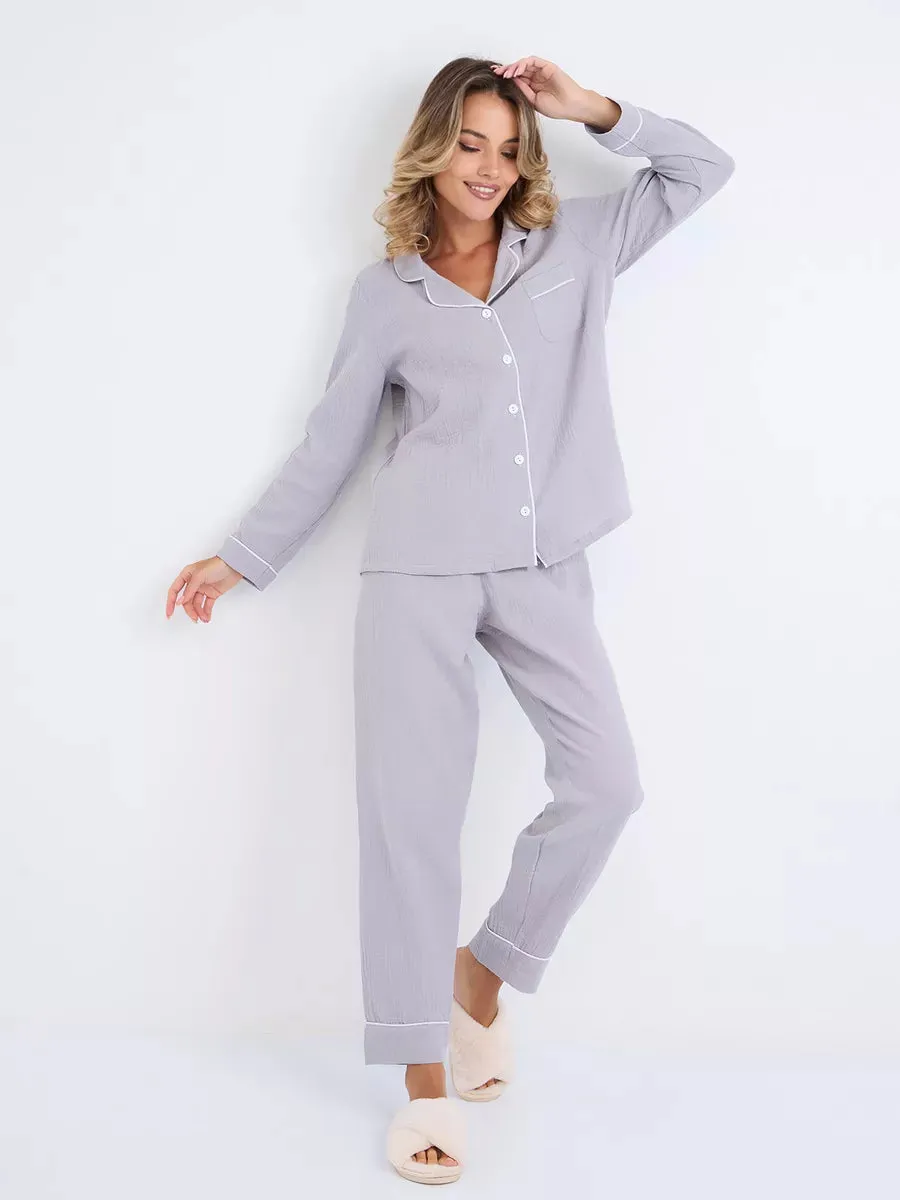 Loungewear Set Light Grey Textured Cotton