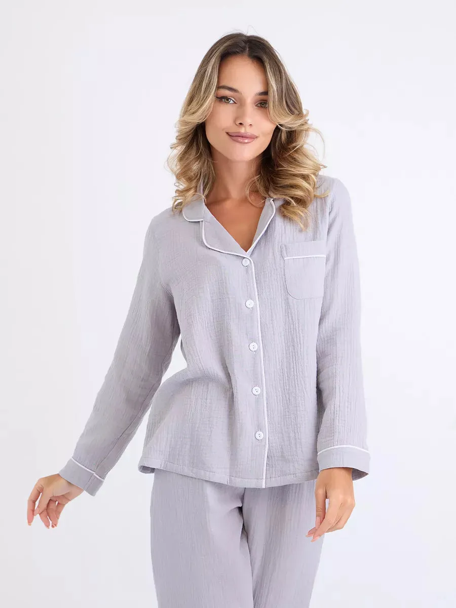 Loungewear Set Light Grey Textured Cotton