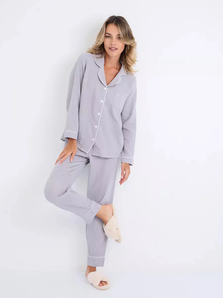 Loungewear Set Light Grey Textured Cotton