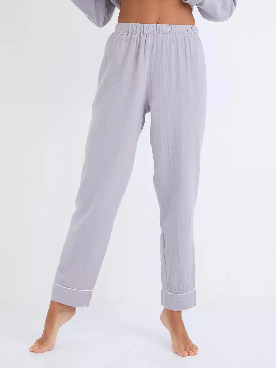 Loungewear Set Light Grey Textured Cotton