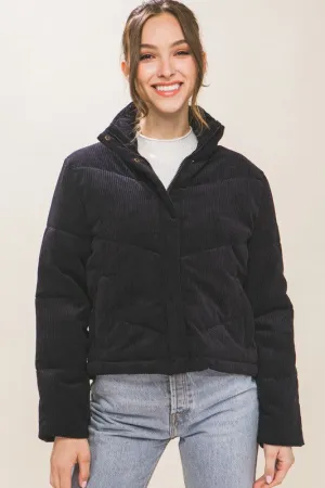 Love Tree Corduroy Puffer Jacket with Toggle Detail