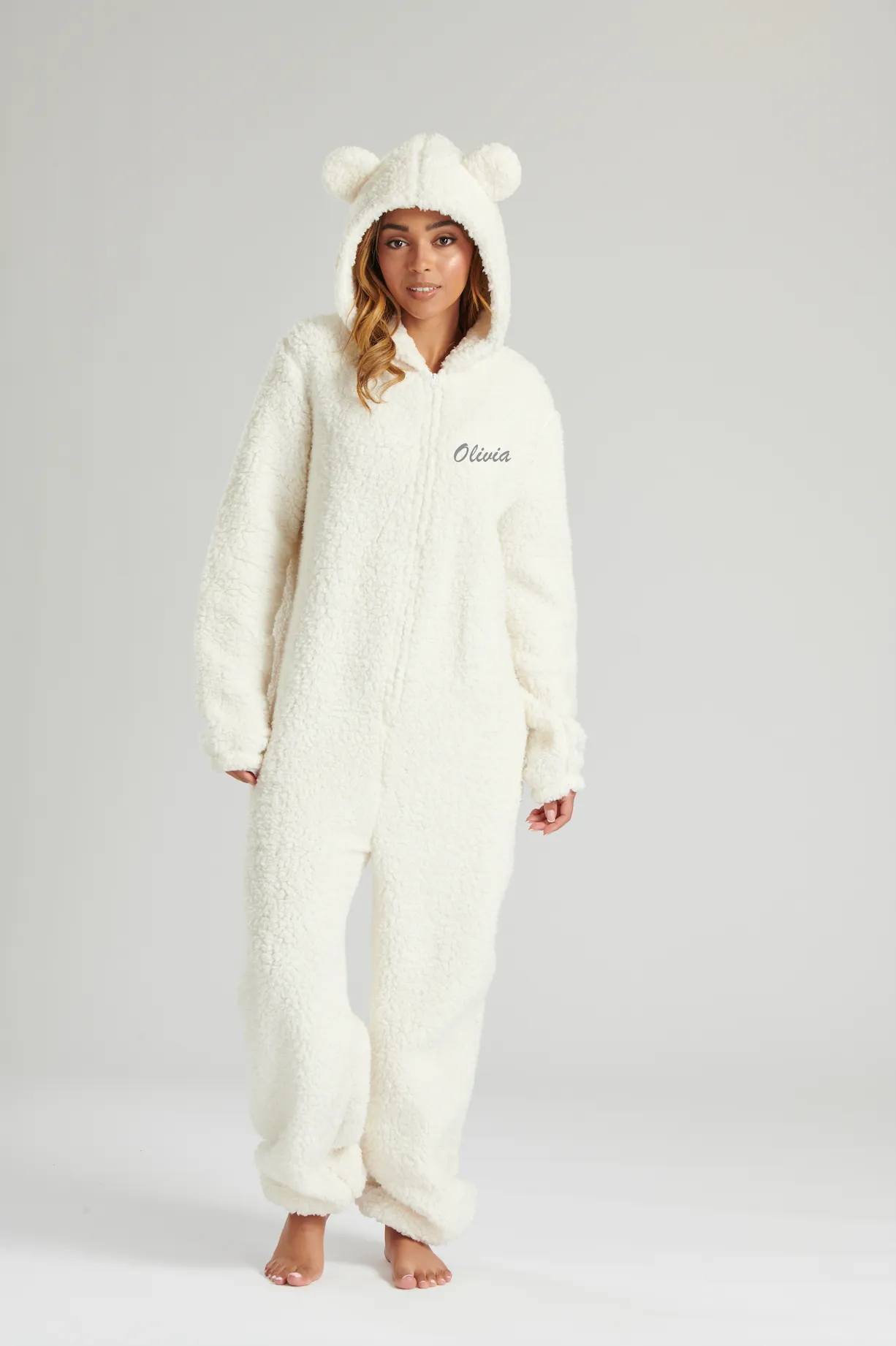 Lulabay ladies luxury borg personalised onesie Cream