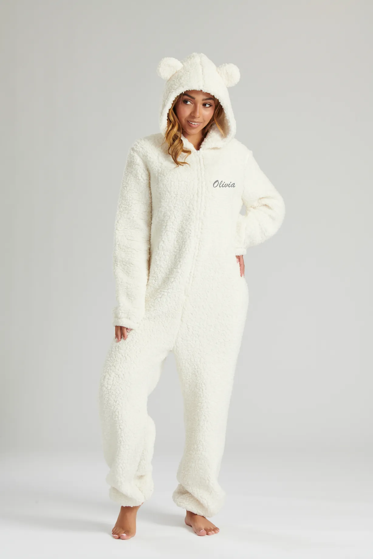 Lulabay ladies luxury borg personalised onesie Cream