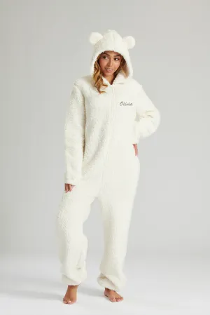 Lulabay ladies luxury borg personalised onesie Cream