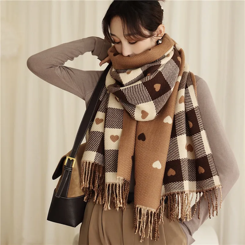 Luxury Plaid Scarf Cashmere Thick Shawl With Tassel